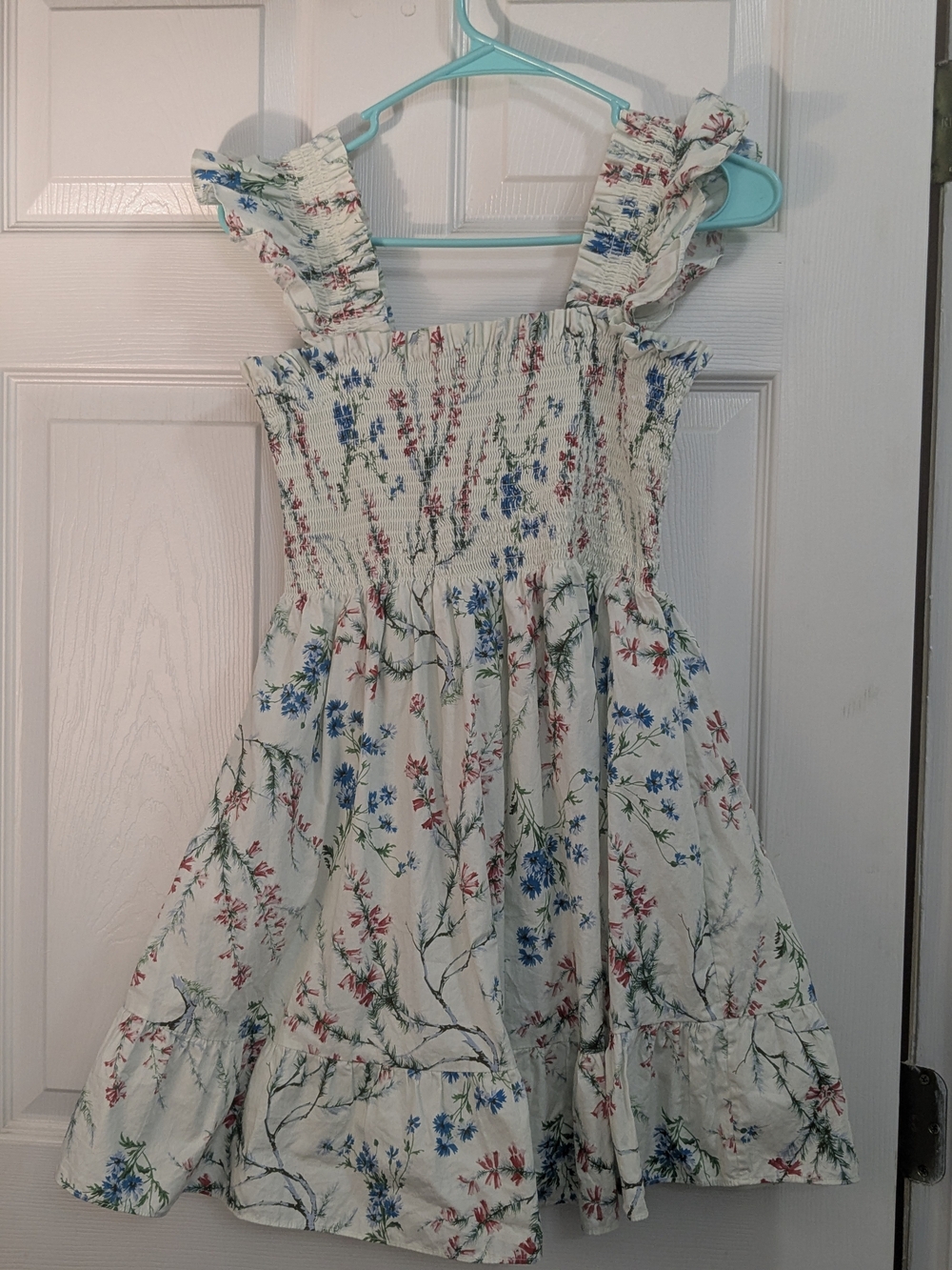Tuckernuck White Floral Smocked Sundress with Blue & Red Blossoms
